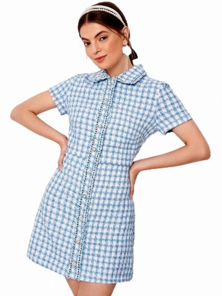 

casual dresses plaid raw trim tweed dress 2022 new i4wl#, Black;gray