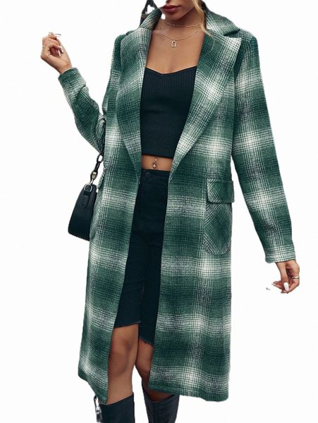 

women's down & parkas simplee plaid print lapel neck overcoat 62mh#, Black