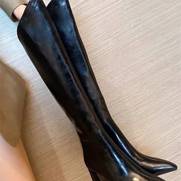 

boots women chelsea knee high heels boots winter fashion party shoes thick pumps motocycle high boots casual zip snow botas 220908, Black
