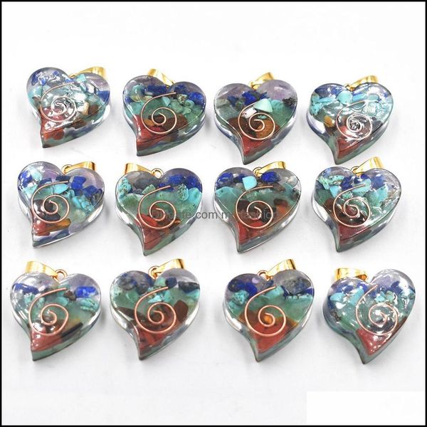 

charms retro colorf natural 7 colors stone resin heart shape charms pendants wholesale for necklace jewelry making drop delivery 2021 dhevj, Bronze;silver