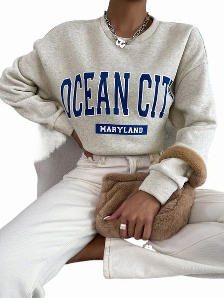 

women's hoodies & sweatshirts letter graphic drop shoulder pullover g6c5#, Black