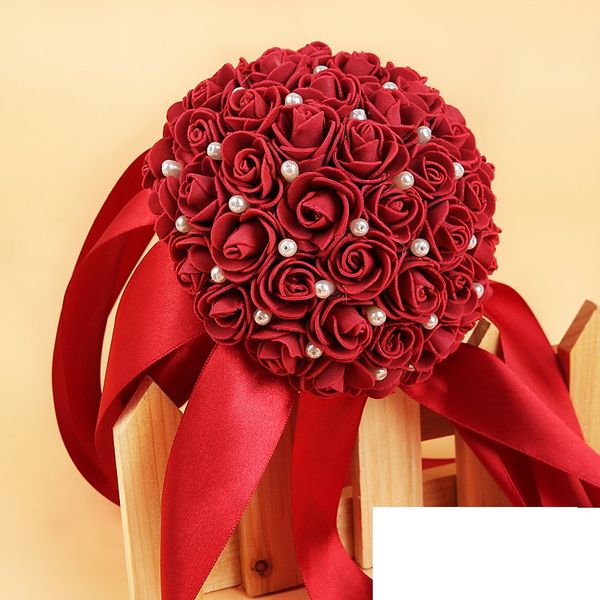 

wedding flowers romantic white bouquet with ribbon flower rose handmade artificial bridal bouquet accessories