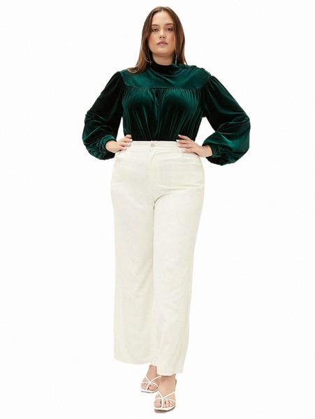 

plus size swimwear plus velvet balloon sleeve bodysuit k9ex#, Black