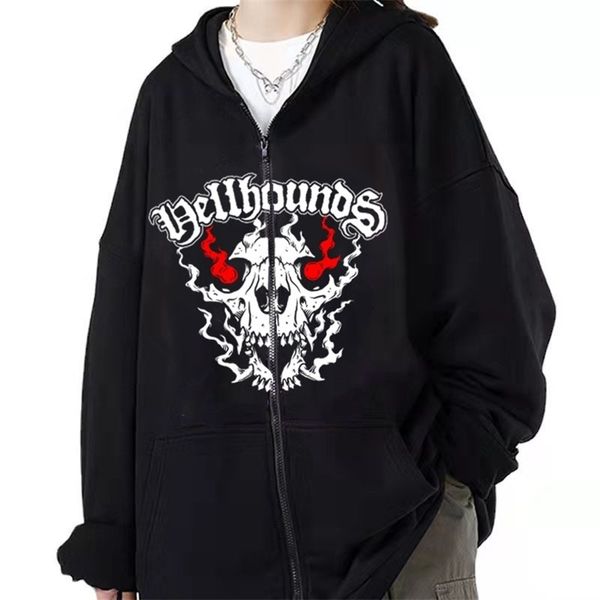 

mens hoodies sweatshirts casual men sweater dark wind gothic skull print zipper sweater trendy men and women sports jacket trend hoodies 220, Black