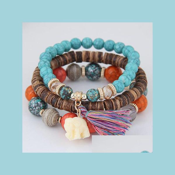 

beaded strands handmade jewelry wholesale beaded bracelets elephant tassel temperament vintage bracelet bohemian mti-layered stretch dhyrg, Black