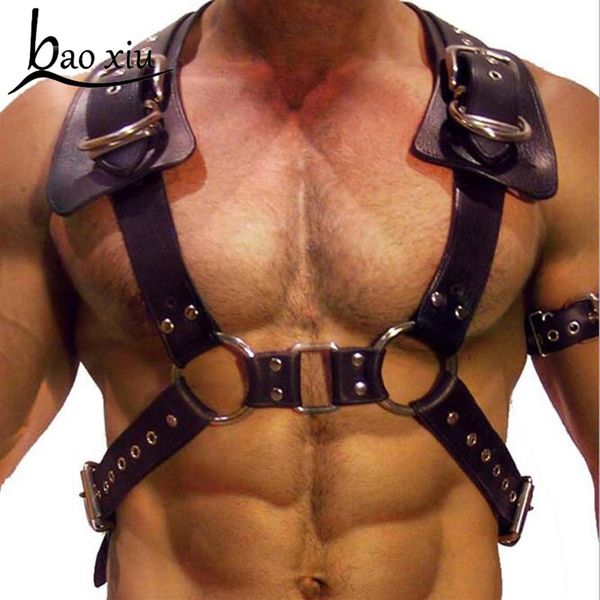 

fashion faux leather adjustable men body chest harness bondage metal punk rock bondage party lingerie belt straps183h, Black;brown