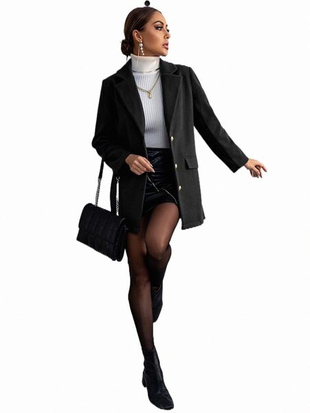 

women's down & parkas lapel collar flap detail button front overcoat d8y2#, Black