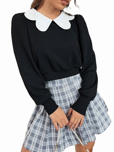 

women's hoodies & sweatshirts peter pan collar puff sleeve sweatshirt c6ox#, Black