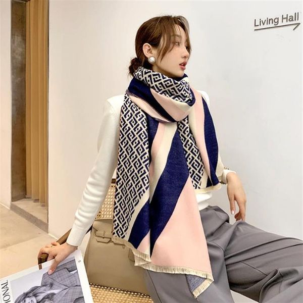 

2020 winter scarf women cashmere scarf new fashion warm foulard lady scarves color matching thick soft shawls wraps313k, Blue;gray