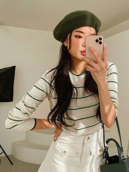 

women's sweaters dazy striped pattern pointelle knit sweater n4hc#, White;black