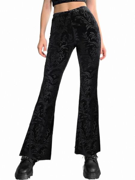 

women's pants & capris high waist plants jacquard velvet flare leg pants r7qw#, Black;white