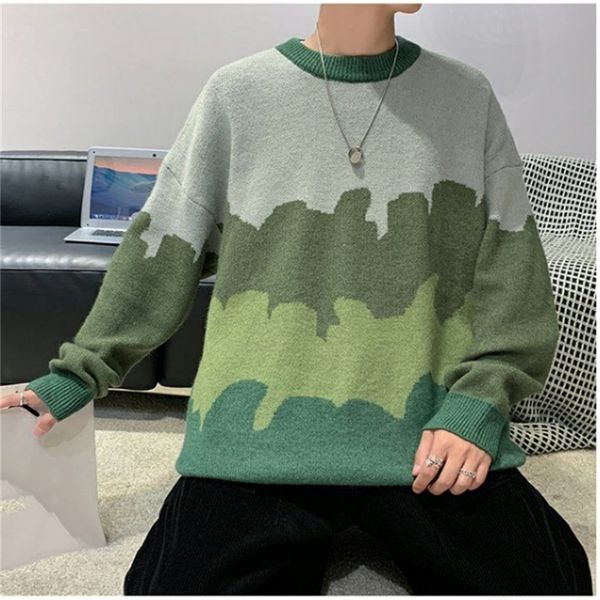 

men s sweaters gradient knitted sweater men autumn fashion wild streetwear knitwear male loose o neck pullovers long sleeve 220908, White;black