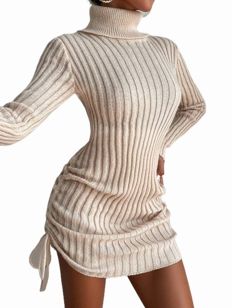 

women's sweaters high neck drawstring ruched sweater dress g0dq#, White;black