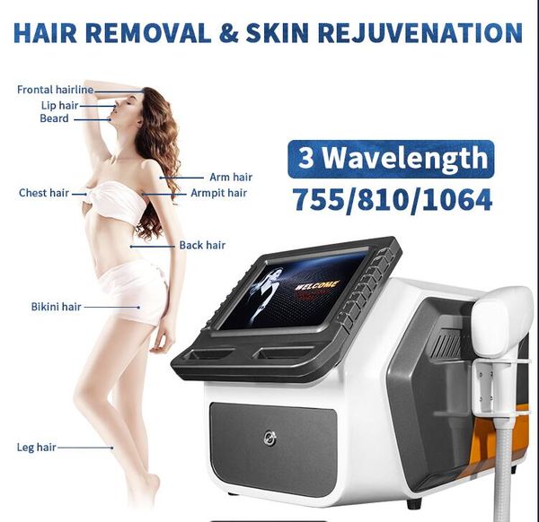 

powerful 808 diode laser hair removal permanent 3 wavelength 755nm 808nm 1064nm skin rejuvenation painless equipment beauty machine, Black