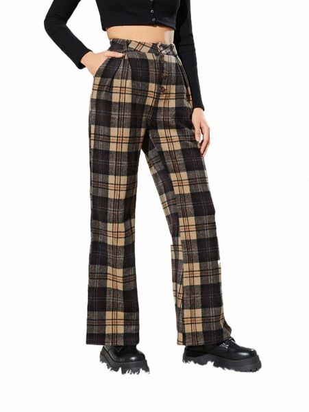 

women's pants & capris x riza rehmani high waist button front plaid pattern wide leg pants 32mb#, Black;white