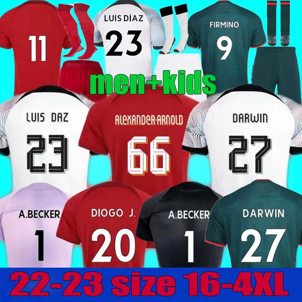 

22 23 season soccer jerseys virgil salah firmino darwin 2022 2023 mohamed diogo luis diaz alexander arnold lvp football shirt men kids kit s, Black;yellow