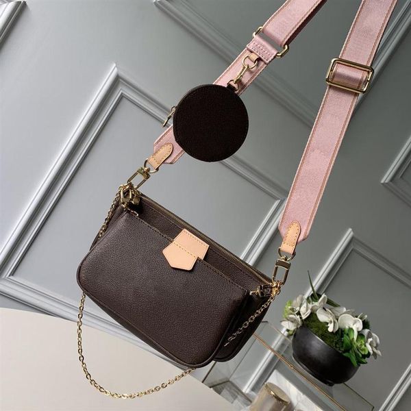 

2021favorite multi pochette accessories handbag genuine leather shoulder crossbody bag purses 3 pcs purse bags4566 a236k, Red;black