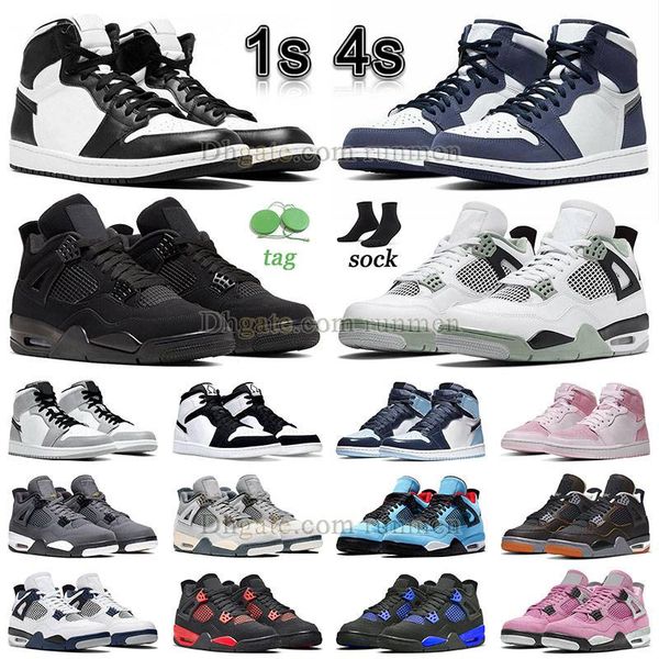 

classic 1s black whtite 4s mens basketball shoes big size 12 13 jumpman 1 seafoam bred 4s university blue military black cat midnight navy b