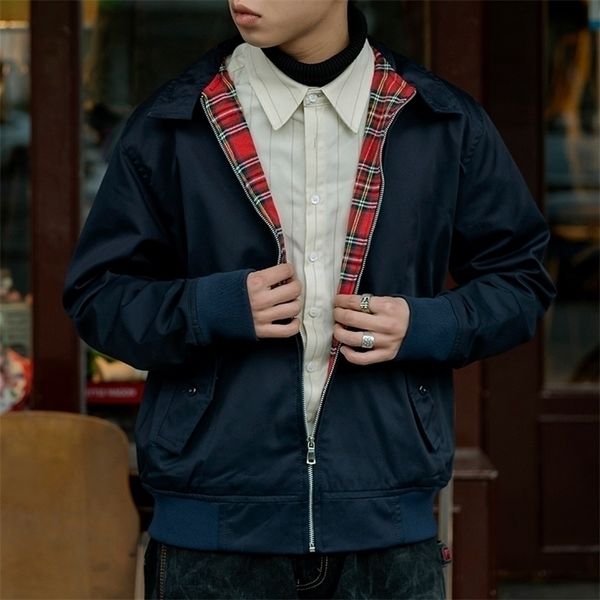 

mens jackets dafeili men jacket autumn thin eu size vintage classic bomber coat inner plaid 220908, Black;brown
