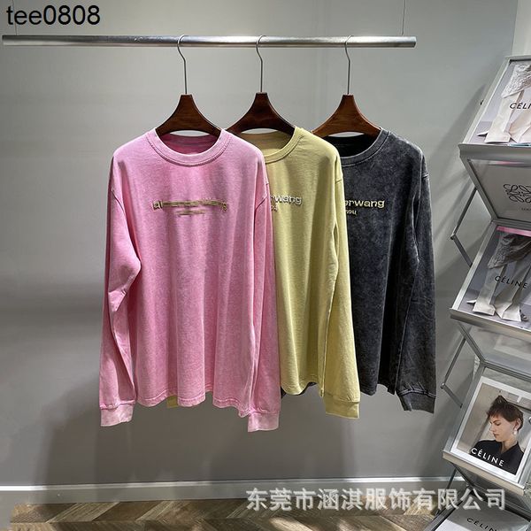 

aw king's hoodies pickling used men's and women's sweater gold thread three-dimensional letter embroidery round neck long sle, Black