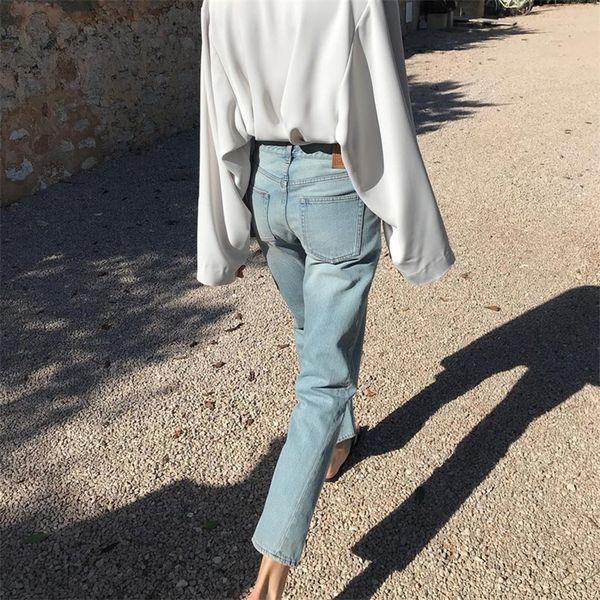 

women s jeans classic women asymmetrically cut vintage straight original denim washed cropped rinse twisted seam 220907, Blue
