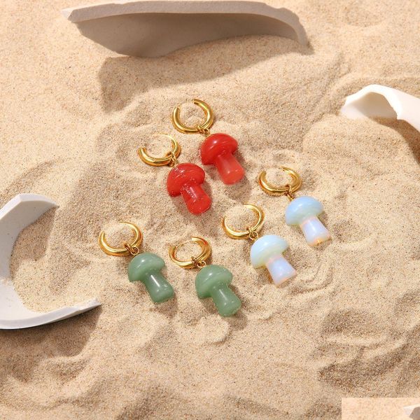 

charm mushroom earrings for women pendant 18k gold stainless steel ear buckle drop delivery 2021 jewelry mjfashion dhxkj, Golden