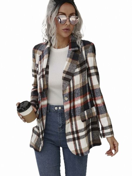 

women's down & parkas plaid pattern lapel neck overcoat g603#, Black