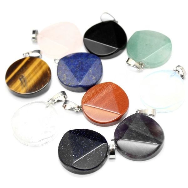 

faceted hexagon natural gem stone pendant charm opal lapis pink quartz purple crystal chakra reiki jewelry women pendulum pendulo diy, Bronze;silver