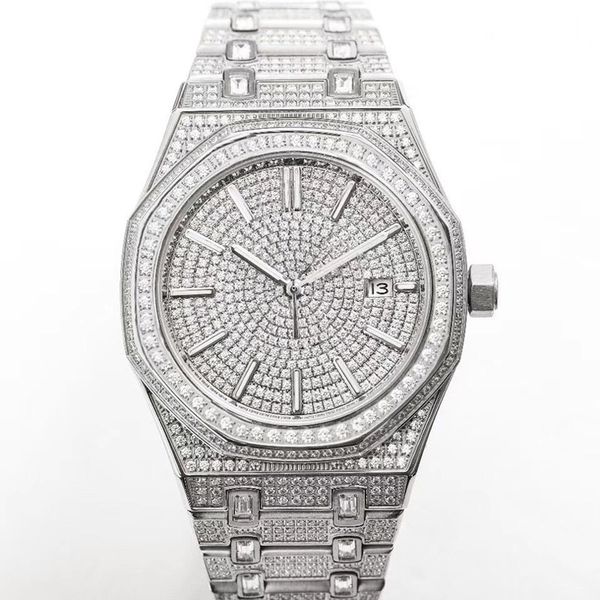 

diamonds mens watches mechanical movement watch 41mm fashion business waterproof wristwatch montre de luxe gifts for men, Slivery;brown