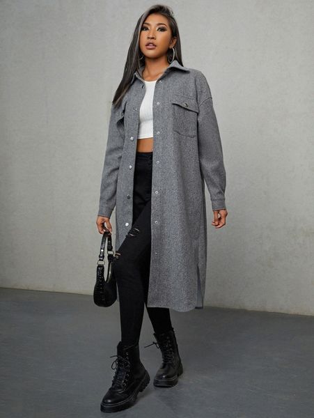 

women's down & parkas drop shoulder flap pocket overcoat n9sa#, Black