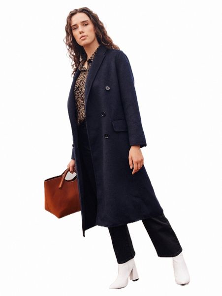 

women's down & parkas motf premium wool-mix midi overcoat 21go#, Black