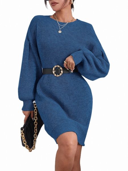 

women's sweaters lantern sleeve sweater dress without belt v6zd#, White;black