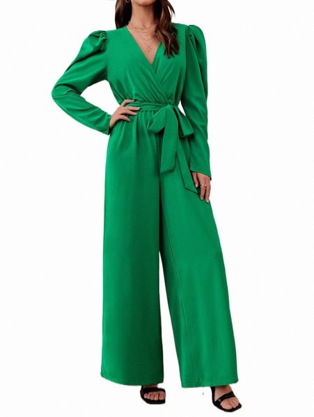 

women's jumpsuits & rompers puff sleeve belted wide leg jumpsuit v9l1#, Black;white