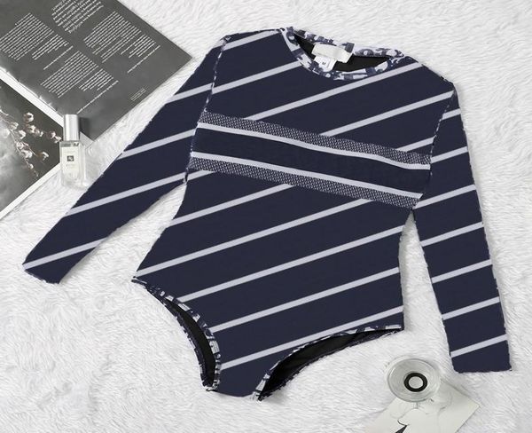 

classic striped swimwear long sleeve padded push up women039s onepiece swim