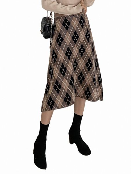 

women's sweaters dazy high waist argyle pattern knit skirt u9vd#, White;black