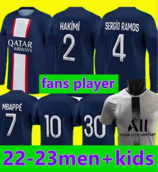 

soccer jerseys mbappe hakimi player #30 soccer jersey sergio ramos 22 23 maillots 2022 2023 marquinhos verratti psgs long sleeve player vers, Black;yellow
