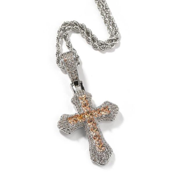 

bigger size cross pendant necklace for men stacked iced out baguette cz stones jesus cross charms fashion jewelry gift, Silver