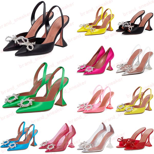 

amina muaddi shoe gilda silver leather sandals crystal-encrusted strap spool heels sky-high heel for women summer luxury designers shoes par, Black