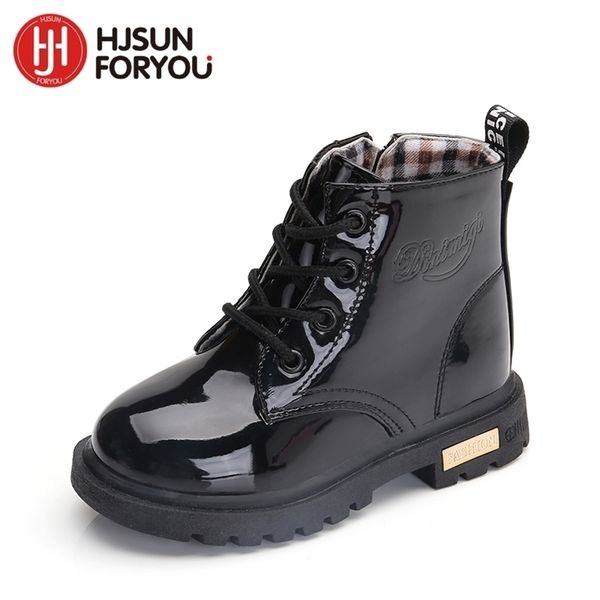 

boots winter children shoes pu leather waterproof plush kids snow brand girls boys rubber fashion sneakers 220909, Black;grey