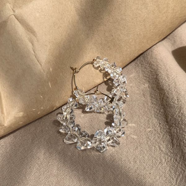 

trendy irregular crystal circle hoop earrings for woman korean fashion statement summer shiny earrings female wedding gifts, Golden