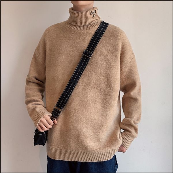 

men s sweaters turtleneck korean fashion pullovers knitted solid knit pullover casual streetwear loose 220908, White;black