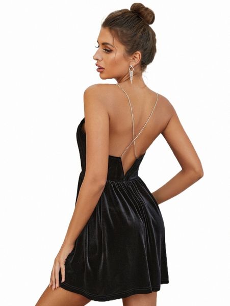 

casual dresses solid chain strappy crisscross velvet cami dress a7hu#, Black;gray