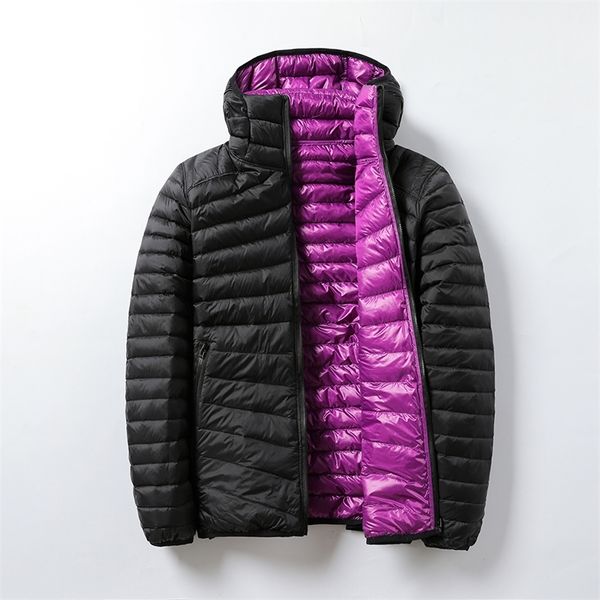 

women's down parkas women's double-sided down jacket 100% ultralight hooded basic down jacket men's women's warm jacket, Black