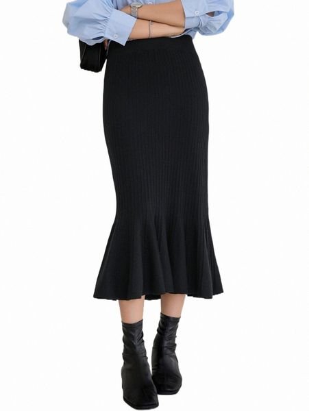 

women's sweaters dazy high waist mermaid hem ribbed knit skirt 39qh#, White;black