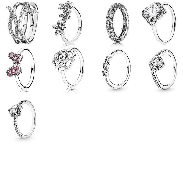

new 2019 100% 925 sterling silver pandora asymmetrical snake flower round clear cz wedding ring for fashion original women gift je268b225u
