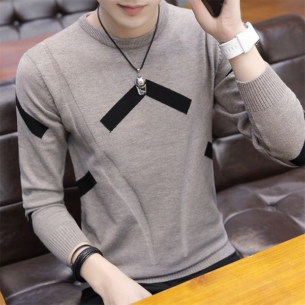 

men s sweaters men o neck casual pullovers spring autumn long sleeved youth black knit figure flattering 220908, White;black