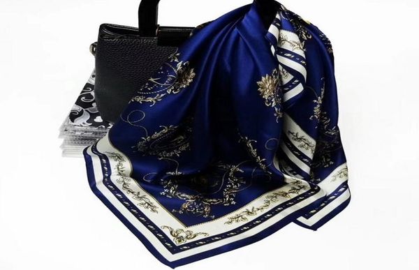 

women scarf luxury square scarf hair tie band for party shopping women eleg, Blue;gray
