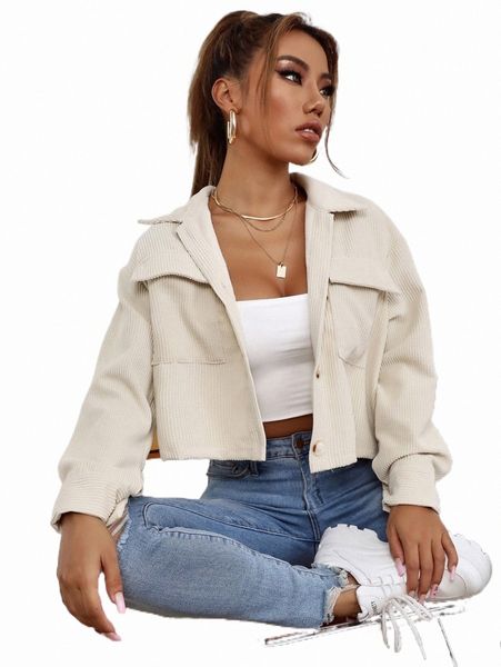 

women's jackets petite corduroy flap pocket crop jacket v75i#, Black;brown