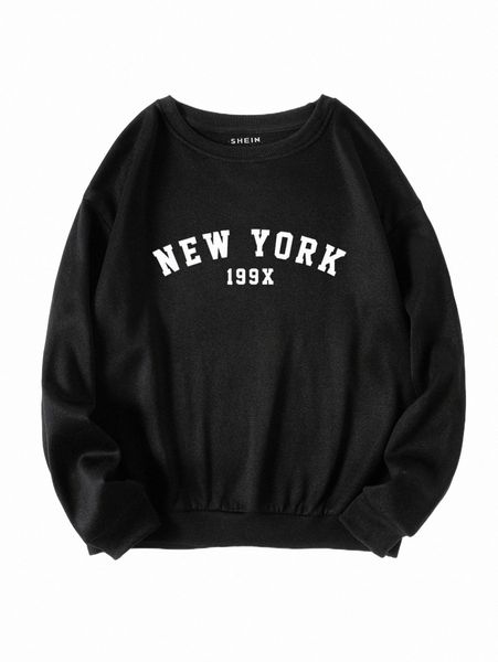 

women's hoodies & sweatshirts letter graphic thermal pullover e9qa#, Black