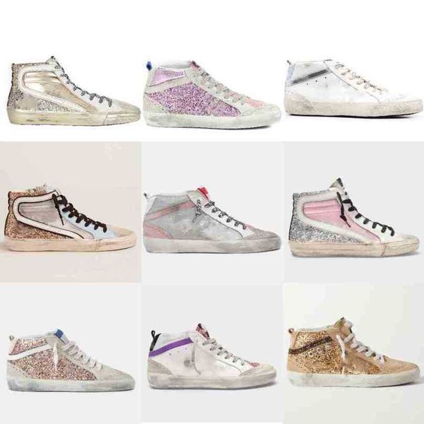 

high sneakers casual shoes trainers men shoe mid slide star fashion woman luxury italy brand golden sequin classic white do-old dirty ye